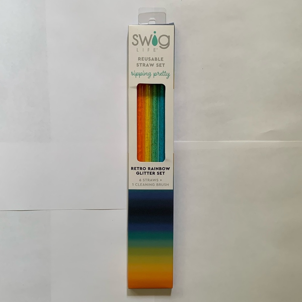 Swig Life Retro Rainbow Glitter Straw Set